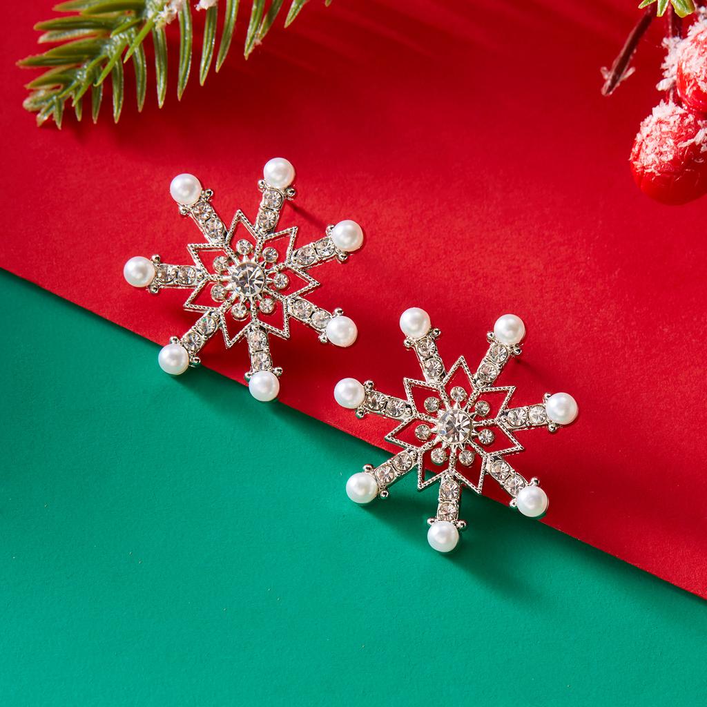 Autumn/Winter Rhinestone Sweet Snowflake Earring Christmas Creative Studs Christmas Earrings New Year Party Fashion Jewelry