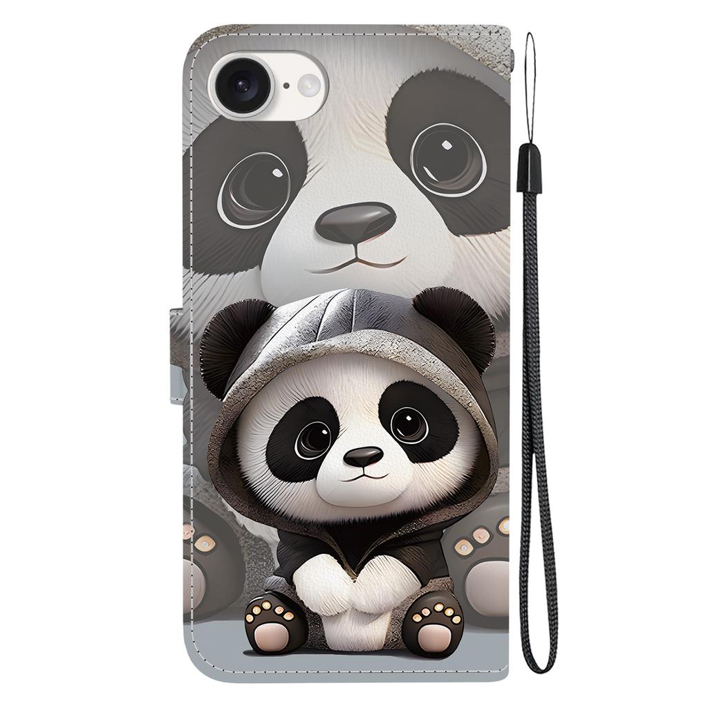 Для iPhone 16e Чехол-кошелек Кожаный чехол-подставка с печатью рисунка и ремешком