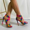 Модные туфли-лодочки на супервысоком каблуке с принтом «Радуга», женские современные сандалии, летние, сексуальные, с острым носком и открытым мыском, роскошные, на молнии сзади, обувь для клубной вечеринки