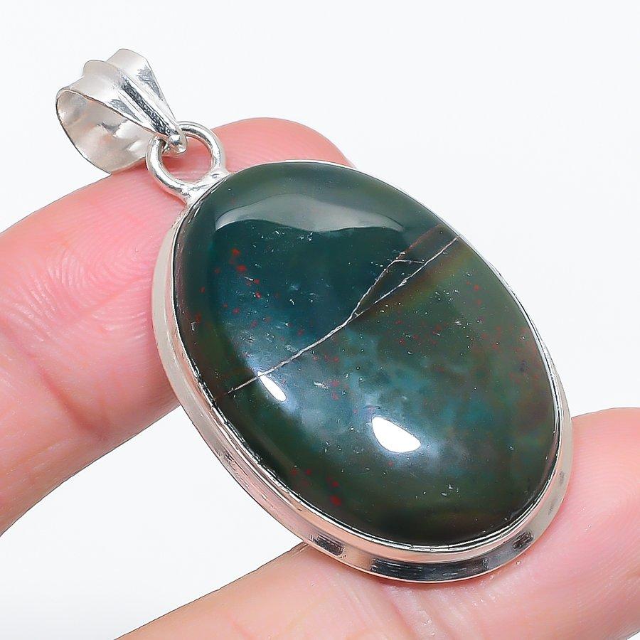 Natural Bloodstone Gemstone 925 Sterling Silver Jewelry Pendant 2.01" Q2r12
