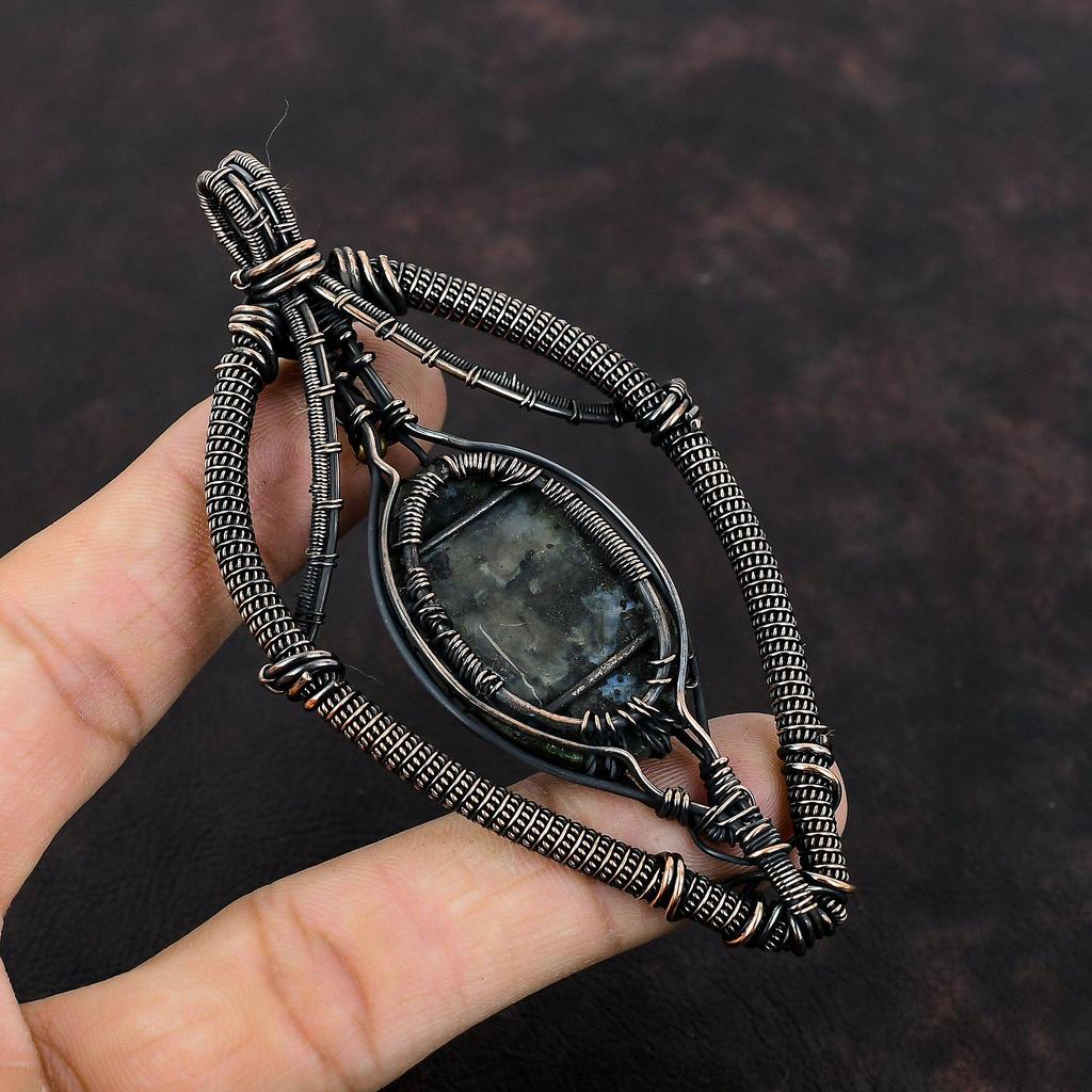 Древо Жизни Подвеска из Ларвикита Медная проволока Кулон Радуга Подвеска из лунного камня Подвеска ручной работы из драгоценного камня Медные украшения Подарок для жены