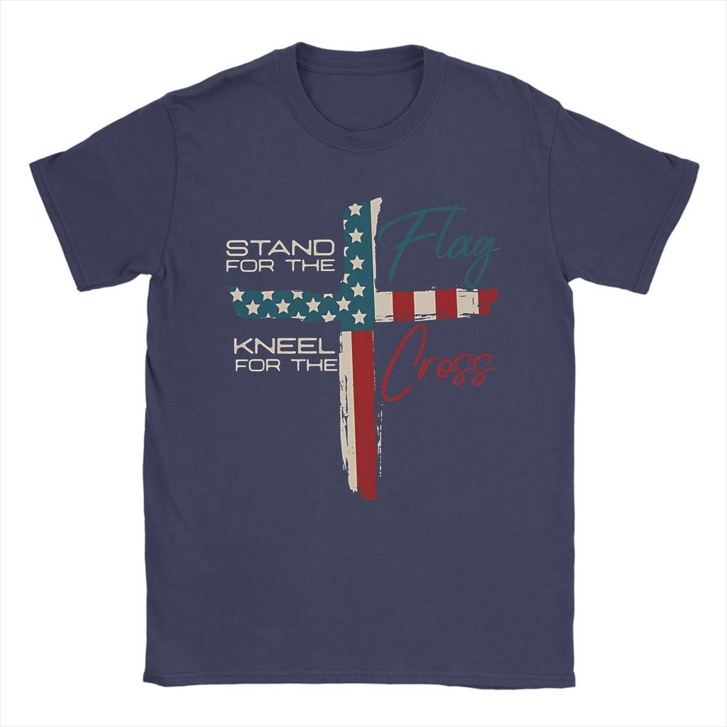 Stand For The Flag I Kneel For The Cross T-Shirts for Men Hipster Pure Cotton Tee Shirt Crew Neck Short Sleeve T Shirt Printing