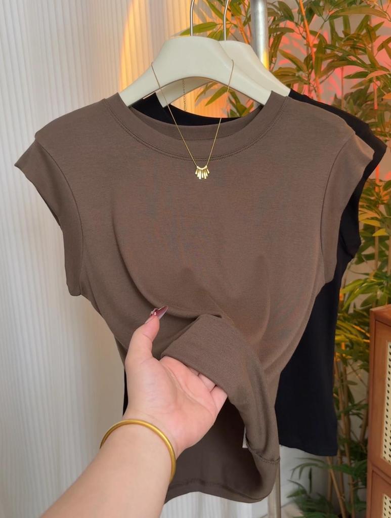 Women's 2025 Korean Style Round Neck Cap Sleeve Loose Slimming T-shirt