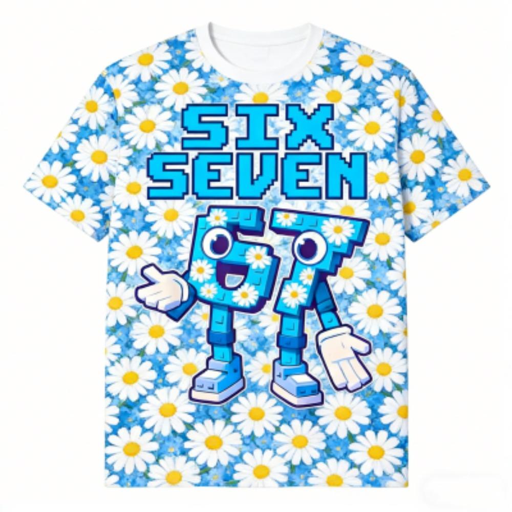 Fashion Kids T-Shirt 67 Six Seven Flower Print Boy and Girl Tees Top Summer Short Sleeve O Neck Casual Outdoor Kids Clothing
