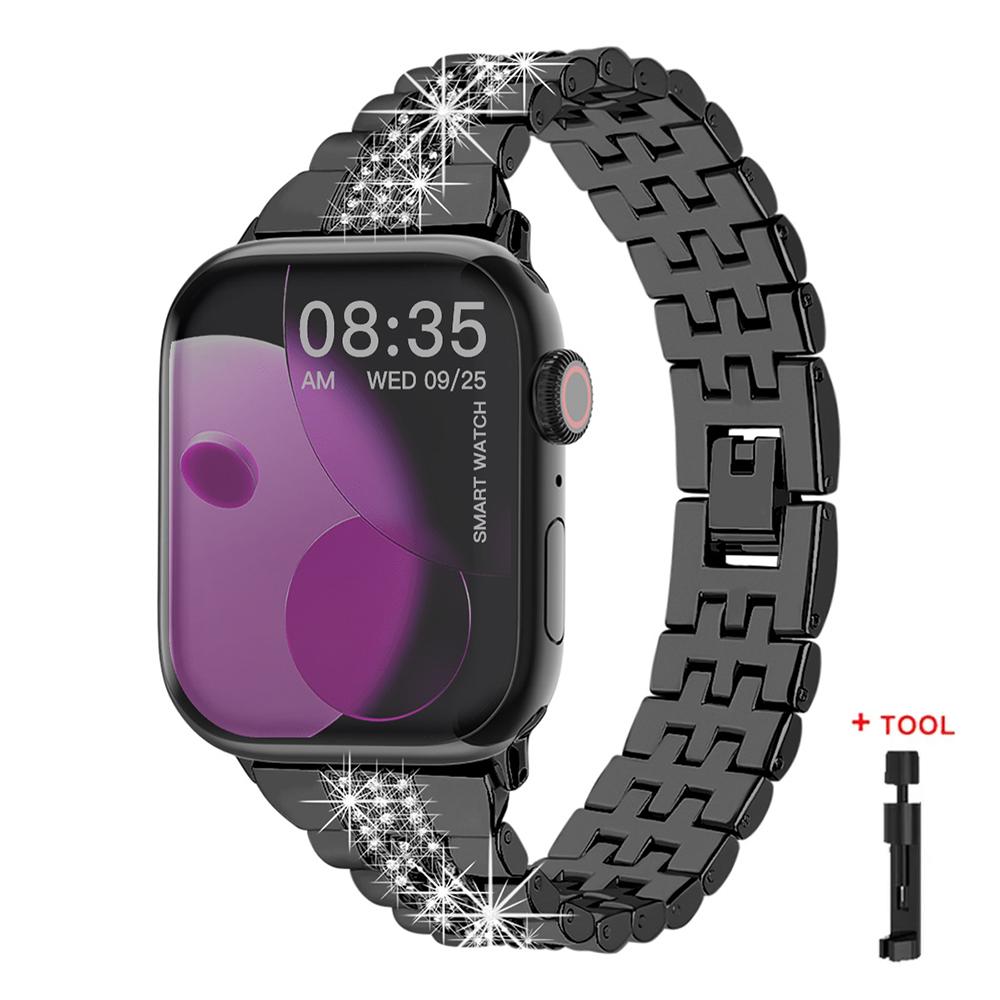 Металлический браслет с бриллиантами для Apple Watch Ultra 3/2 49 мм Серии 11 10 9 8 7 6 5 SE Женский роскошный ремешок для Iwatch 38 40 42 44 45 46 мм