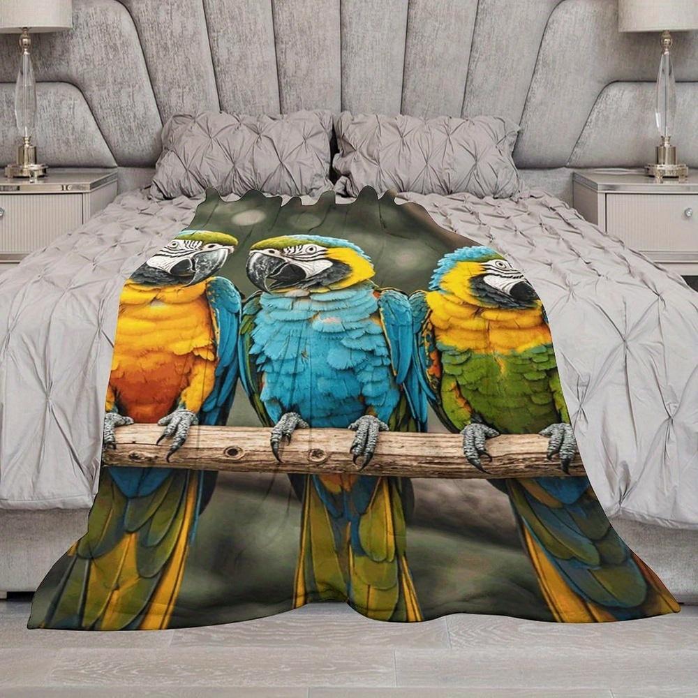 Throw Blanket for Bed Lightweight Flannel Blanket Soft Cozy Couch Blanket with Plush Warm Three Parrots Blanket for Sofa Bed All Seasons, Printed on O