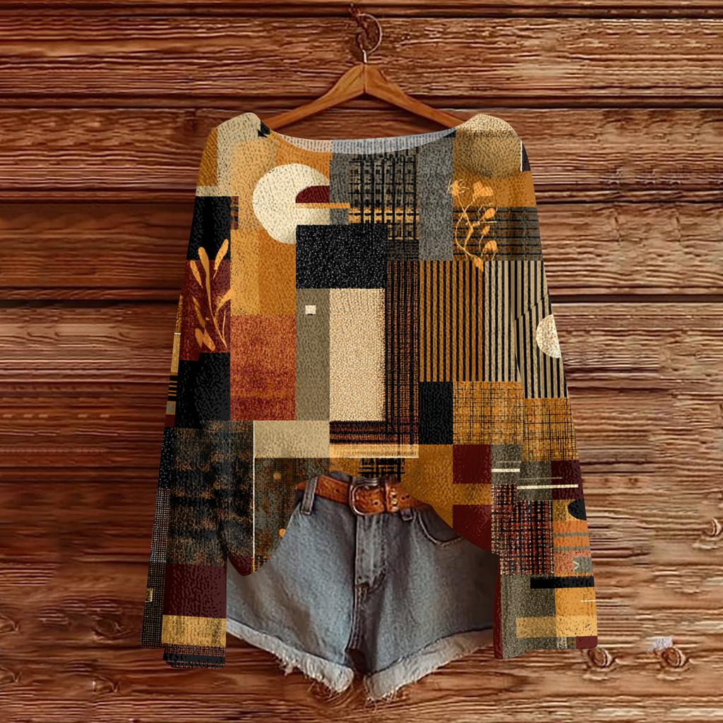 Women's Lightweight Sweater Casual Long Sleeve Knitted Vintage Floral Print Pullover