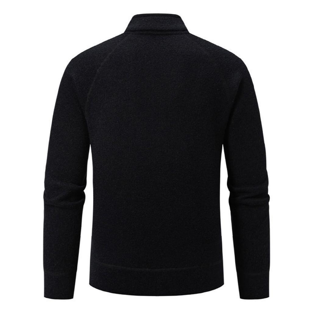 Men's Casual Solid Color Thickened Sweater, New Men's Stand-up Collar Semi-zipper Fitted Knitted Sweater