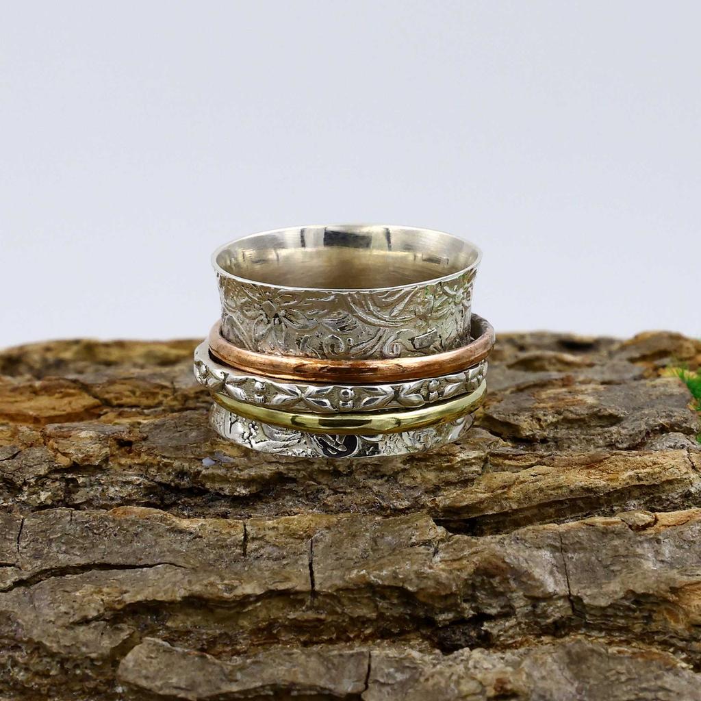 Solid 925 Sterling Silver Ring, Boho Designer Ring, Statement Ring, Halloween Gift, Unisex Ring, Spinner Ring