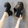 Мода 11СМ Новые тапочки Натуральная коровья Натуральная кожа Платформа Клиновидные кроссовки Туфли Лето Женщины РИМ Скрытые каблуки Черная вулканизированная обувь