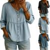 Women’s Loose Fit Denim Button Down Blouse Long Sleeve Casual Peplum Top with V Neck and Front Pocket Design