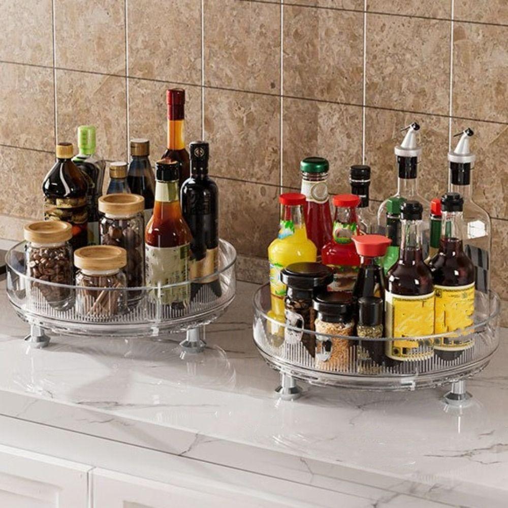 Non-slip Base Rotating Spice Rack Clear Plastic Rotating Container Bins Bathroom Storage