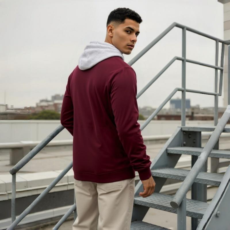 Men's Zip-Up Hoodie Sweatshirt Casual Fleece Jacket with Drawstring Hood Front Pockets Comfortable Streetwear for Autumn & Winter