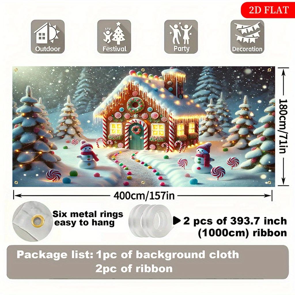 1 piece, candy house Christmas snow background, multi scenario application, no need for electricity, large outdoor decor