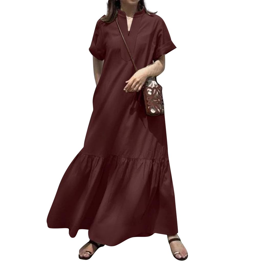 Женские платья с стойкой, коротким рукавом, V-образным вырезом, повседневные, свободные, с длинными рукавами, с А-силуэтом