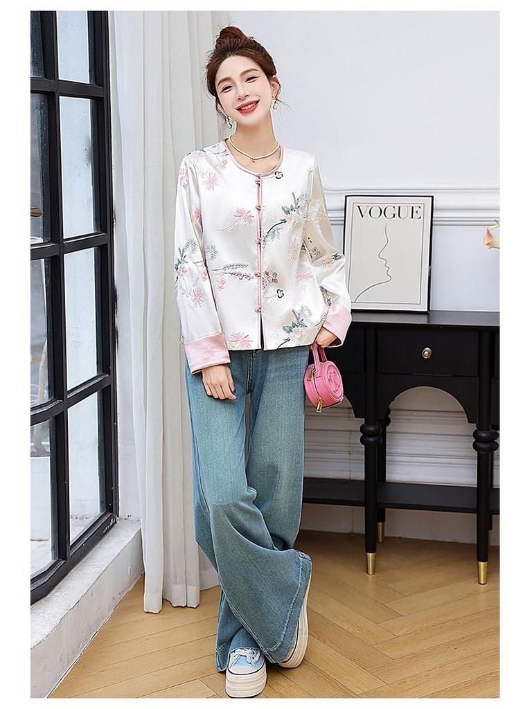 2025 Spring Chinese-Style Women's Sequin Embroidery Frog Button Retro Short Jacket