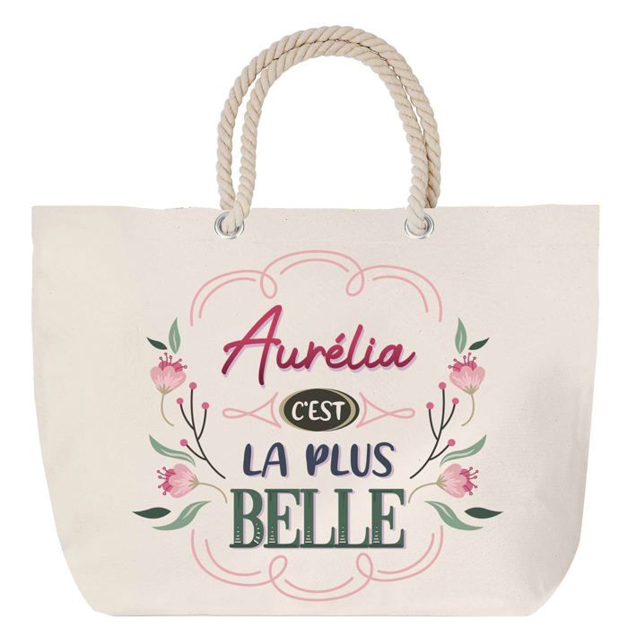 Sac de plage - PLANETEE - Aurélia la plus belle - Anse corde - Grand format - Coton fabriqué en France