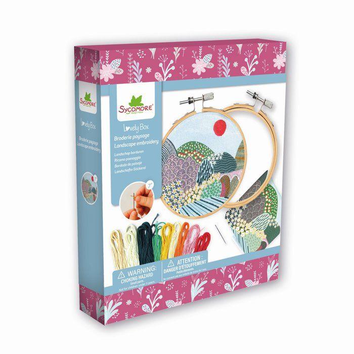 Kit broderie créative - SYCOMORE - Lovely Box Broderie Paysage - Cercle à broder - Fils coton