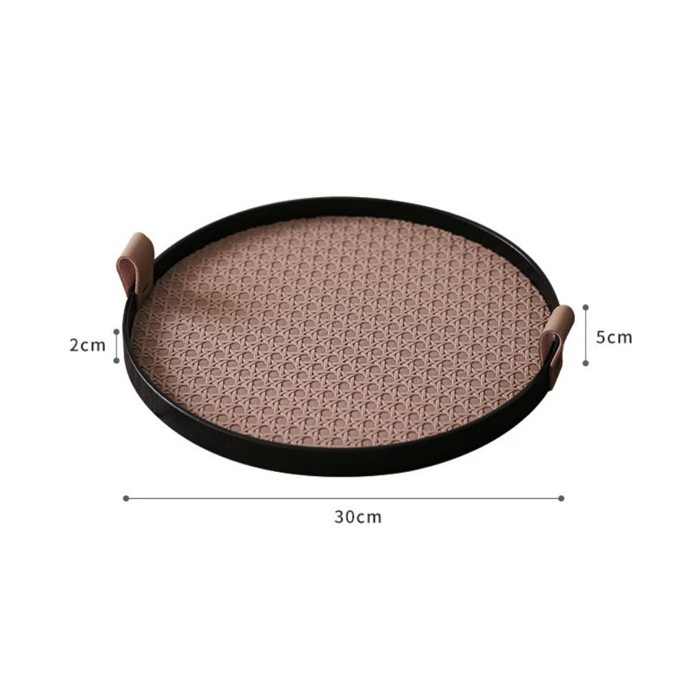 Nordic Round Jewelry Tray Woven Leather Storage Tray Living Room Kitchen Desktop Cosmetic Sundries Plate Home Decoration