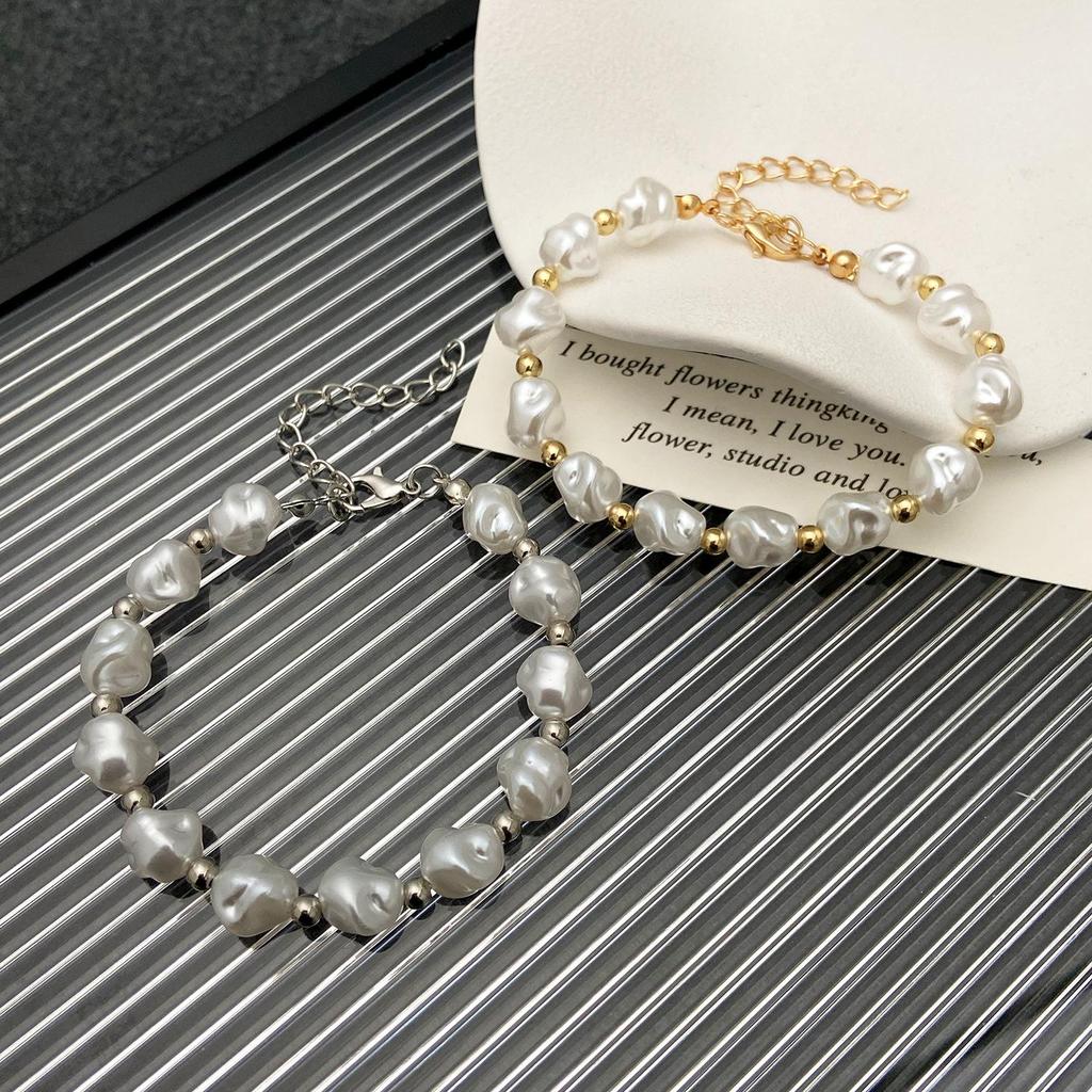 French Style Baroque Irregular Shaped Imitation Pearl Bracelet Elastic Rope Women Bracelet