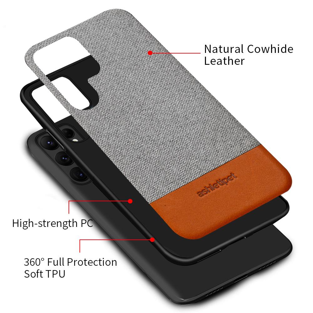 Canvas + Leather Phone Case for Samsung Galaxy S23 Ultra S24 Plus S22Ultra A54 5G Luxury 360 Full Protective Back Cover Shell