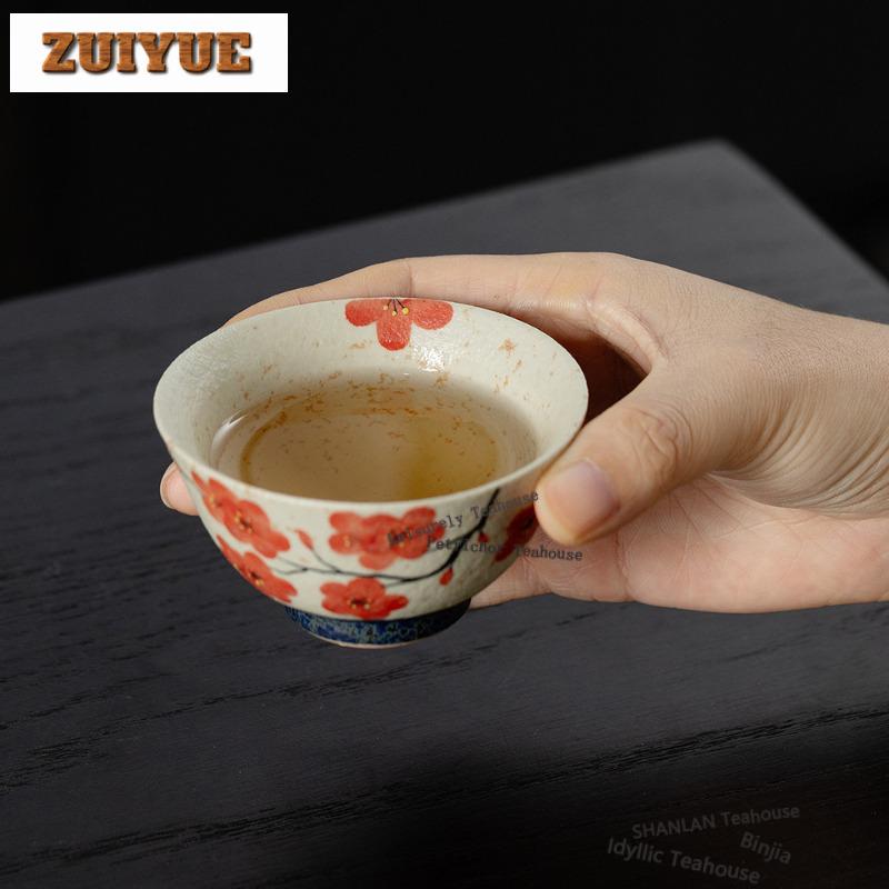 80ml Hand-painted Plum Blossom Teacup Boutique Tea Bowl Mug Tea-tasting Meditation Cup Chazhan Master Cups Teaset Supplies Craft