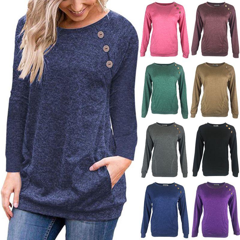 Fashionable Women's Long Sleeve Pullover Sweater With Button Deco And Versatile Style