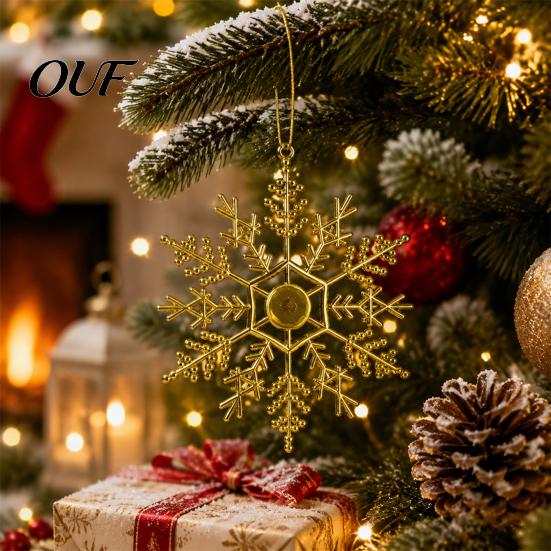 Gold Silver Red Christmas Tree Baubles 3Pcs Snowflakes Ornaments, 10cm Glitter Hanging Plastic Snowflake Decorative Ornaments for Season Decorations