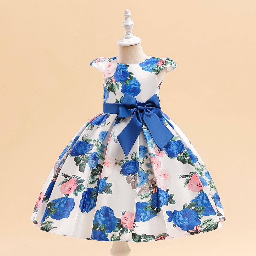 Платье принцессы с бантом и цветочным принтом в европейско-американском стиле для девочек