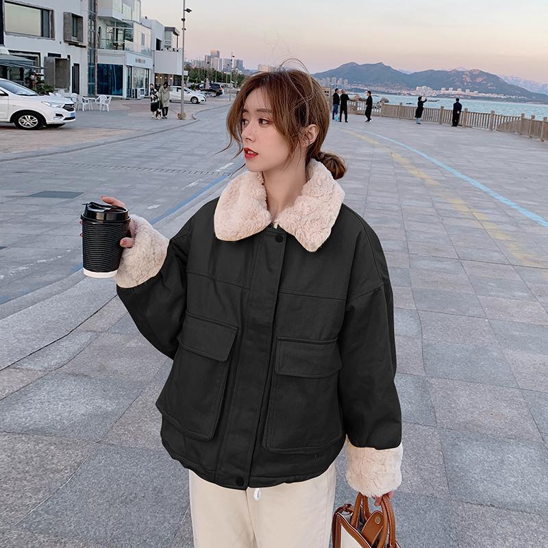 Women's Winter Cotton Coat Youthful Parka Korean Style Thickened Short Lamb Wool Lined Padded Jacket