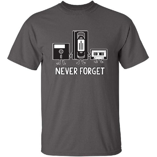 Never Forget Shirt Retro Floppy Disk VHS Cassette Funny Graphic Unisex Tee