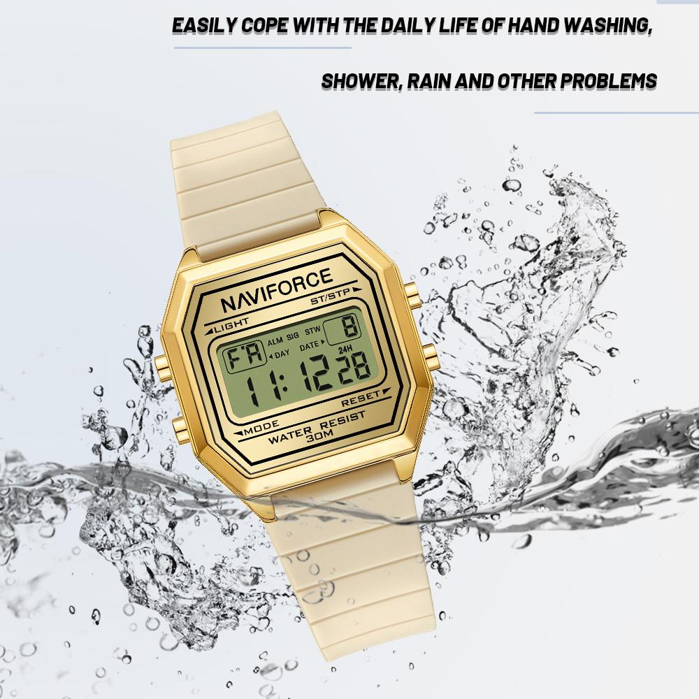 Naviforce Легкие цифровые часы для леди, женские, силиконовый ремешок, ночной узор, будильник, календарь, хронограф, водонепроницаемые, женские повседневные часы NF5063T