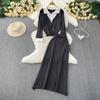 Autumn Winter Women Casual Knitted Sweater Two Piece Set Polo Collar Single Breasted Cardigans Tops and Long Maxi Skirt Suit