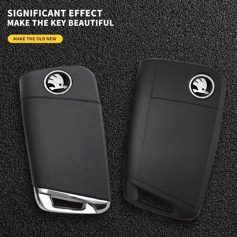 FMO3 11mm/14mm Aluminum Car Key Shell Sticker Badge Decals For Skoda Octavia Superb Febia Roomster Rapid Roomster Kodiaq Accessories