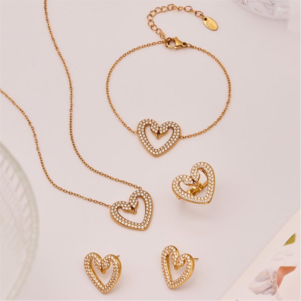 Swan Heart Ring Earrings Bracelet Necklace In Stainless Steel 18k Gold Plated Chain Neckalces Bracelets Rings Earring for Women