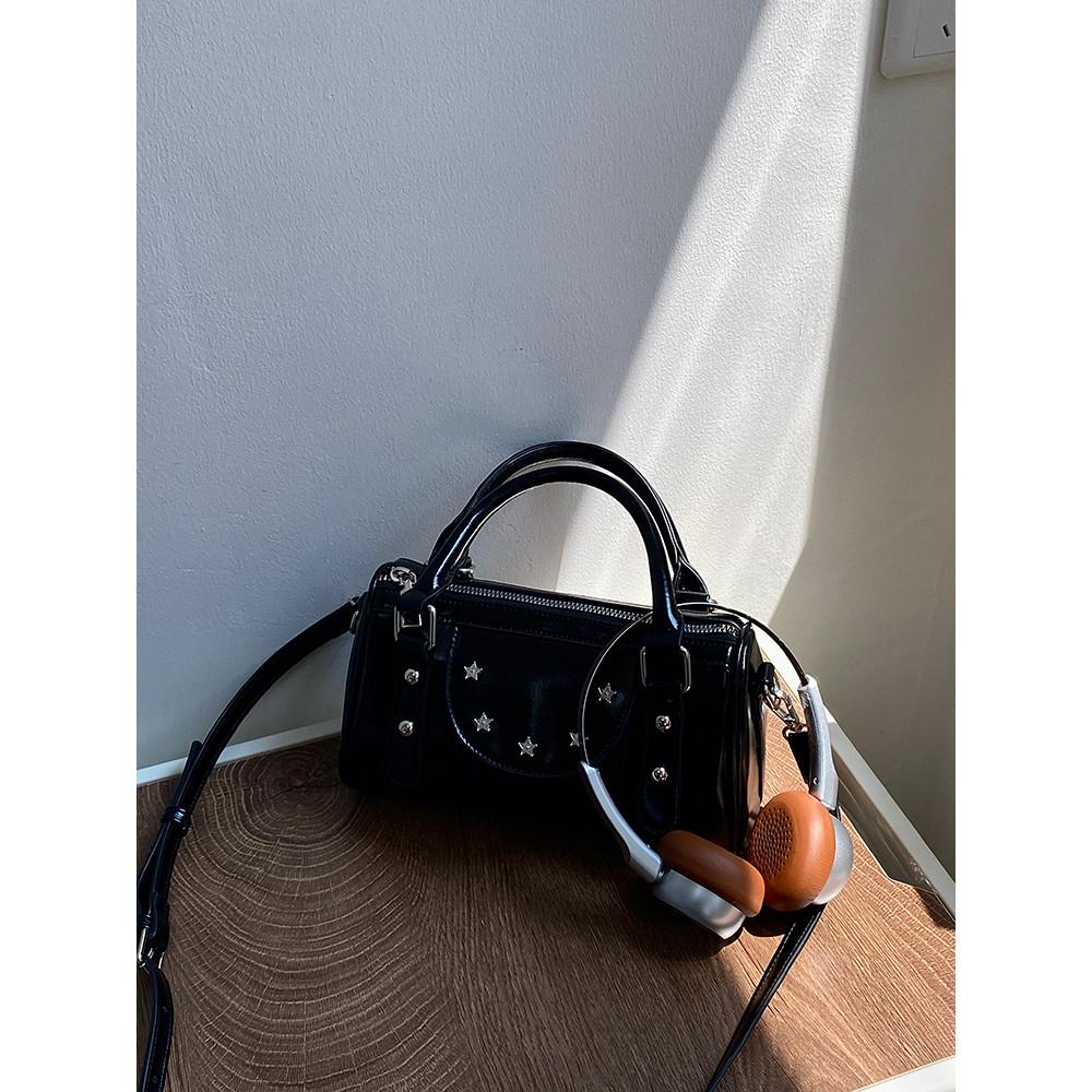 IELGY Ladies Messenger Bag All-Match High-End Black Portable Boston Bag