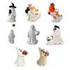 Halloween Ghost Figurine White Ghost Holding Pumpkin Cat Spooky Resin Ornament Engraved Halloween Decoration