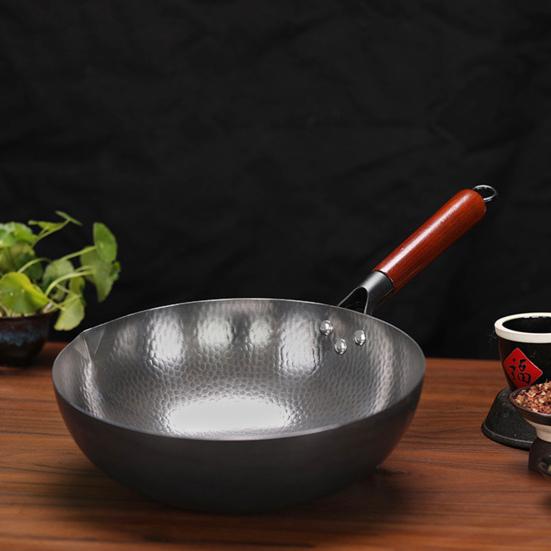 Кованая чугунная сковорода вок с антипригарным покрытием, сковорода с рисунком рыбьей чешуи, равномерный нагрев, эргономичная ручка, кастрюля для жарки, тушения, приготовления на пару