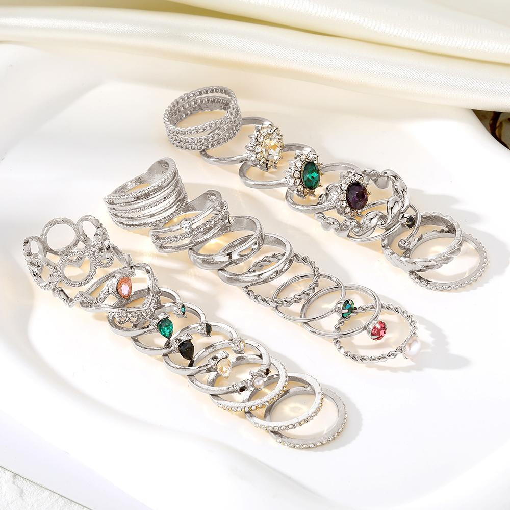 26 шт., модные женские элегантные аксессуары, роскошные комплекты с бриллиантами и изумрудами, праздничная одежда для девочек, аксессуары, открытый многослойный набор колец, комбинированный набор