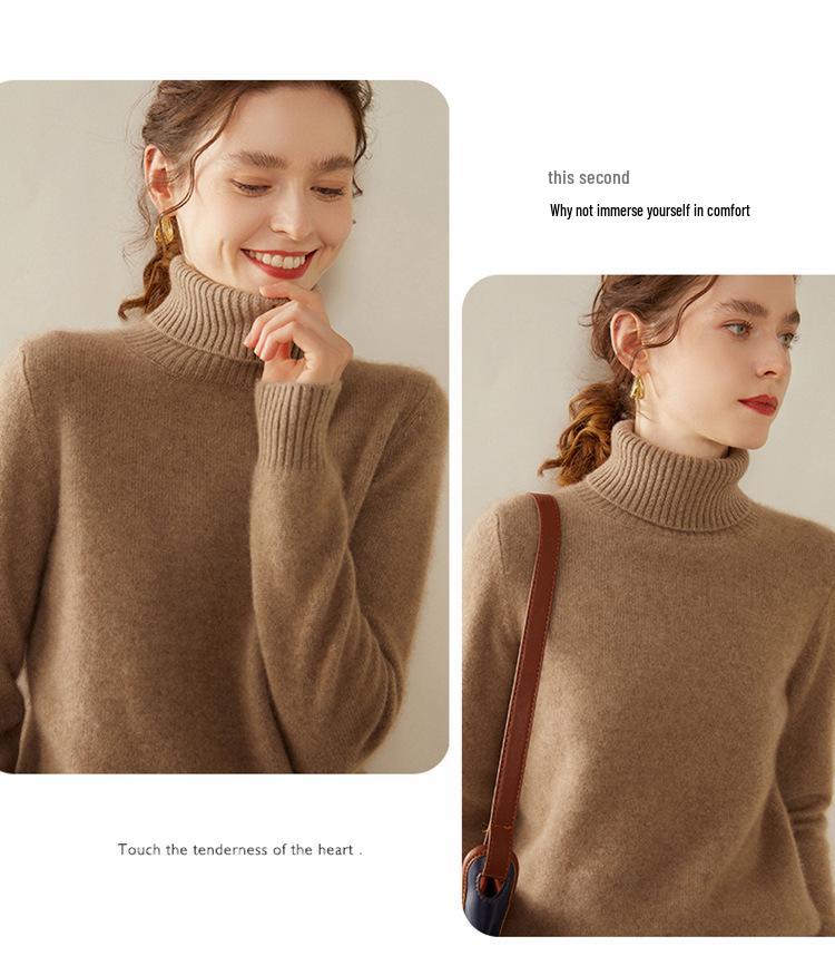 Women's High-Neck Cashmere Sweater: Autumn/Winter Thickened Solid Color Lapel Wool Pullover, Loose Fit Base Layer