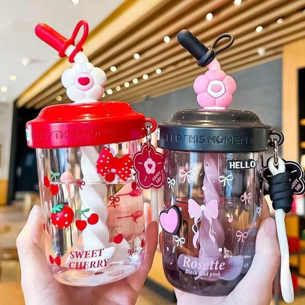 Dust Cap Water Bottle High-capacity Straw Bottle Anti Drop Tea Kettle Children