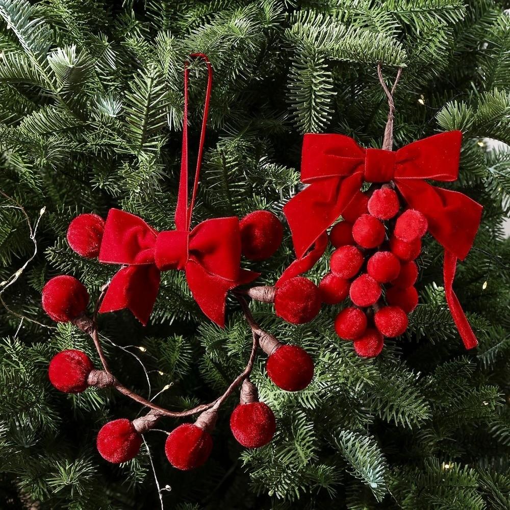 Red Fabric Velvet Bow Christmas Ornament Christmas Grape Hanging Decorations Fireplace Decor