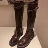 Женские высокие сапоги 2024 года, тренд, новые женские нескользящие толстые подошвы, модный дизайн на молнии, искусственная кожа, однотонные длинные сапоги в стиле панк