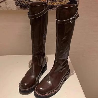 Женские высокие сапоги 2024 года, тренд, новые женские нескользящие толстые подошвы, модный дизайн на молнии, искусственная кожа, однотонные длинные сапоги в стиле панк
