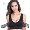 Front Cross Buckle Wireless Sports Bra with Lace Trim - Push-Up Support for Yoga & Running