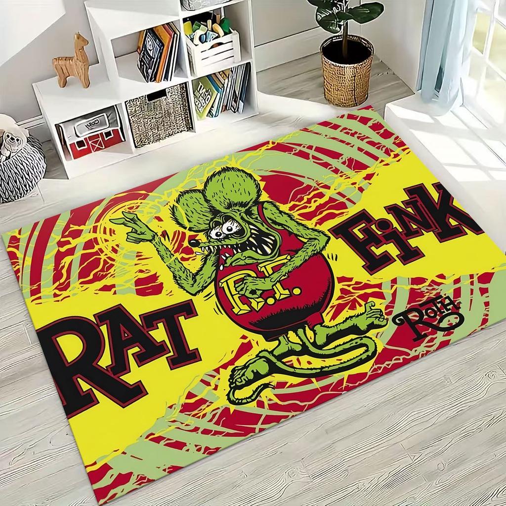 3D Бунтарский RAT FINK Автомобили Знак Мультяшный Ковер для Спальни Гостиной Дивана Дома Декор Приветственный Коврик, Большой Детский Игровой Нескользящий Напольный Коврик