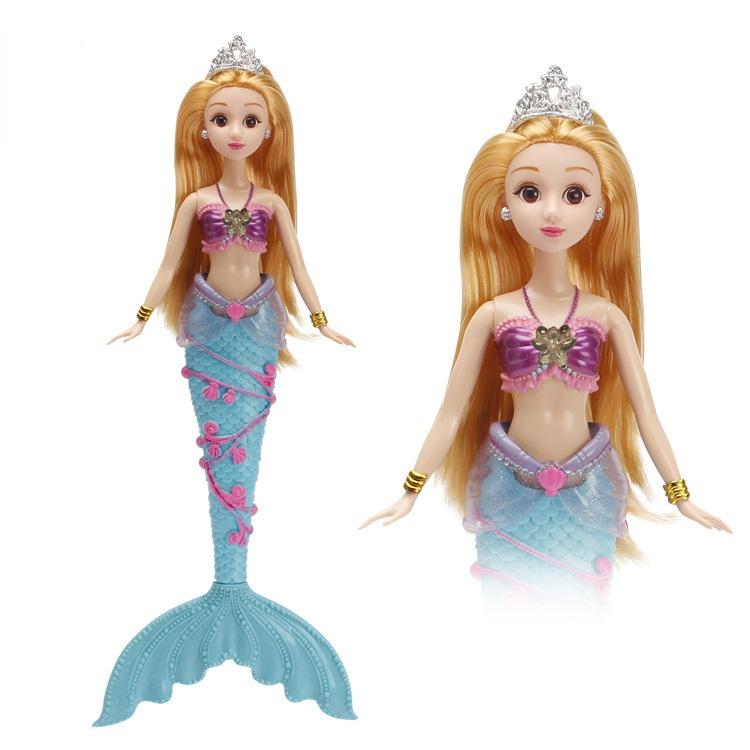 36CM Mini Colorful Glare Music Mermaid Princess Doll Girls Toy 3D Big Eyes BJD Princess Full Outfits Dresses Collection Childrens Doll Gift