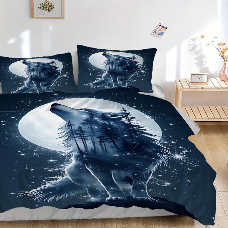 3pcs Wolf Moon Soft Comfortable Bedding set, For Bedroom, Guest Room And Dorm, All - Season Use, High-Definition Printing170