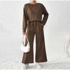 Autumn Women's Pure Color Wide Leg Pants Set Long Sleeved Round Neck Pullover Drawstring Pants Female Suit