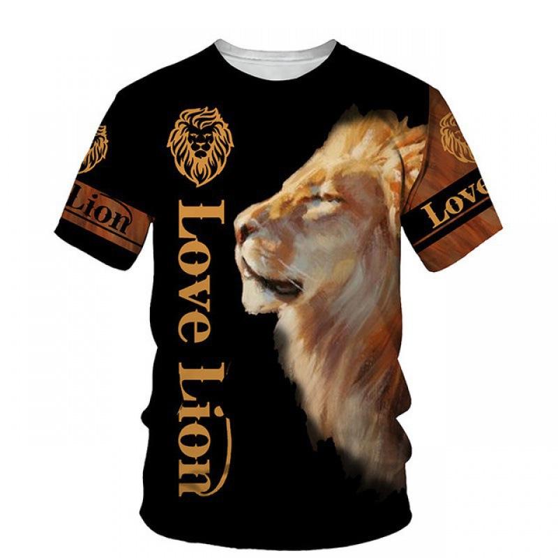 Summer Round Neck 3D Lion Print Top Fashionable Casual Short Sleeved Men's T-shirts